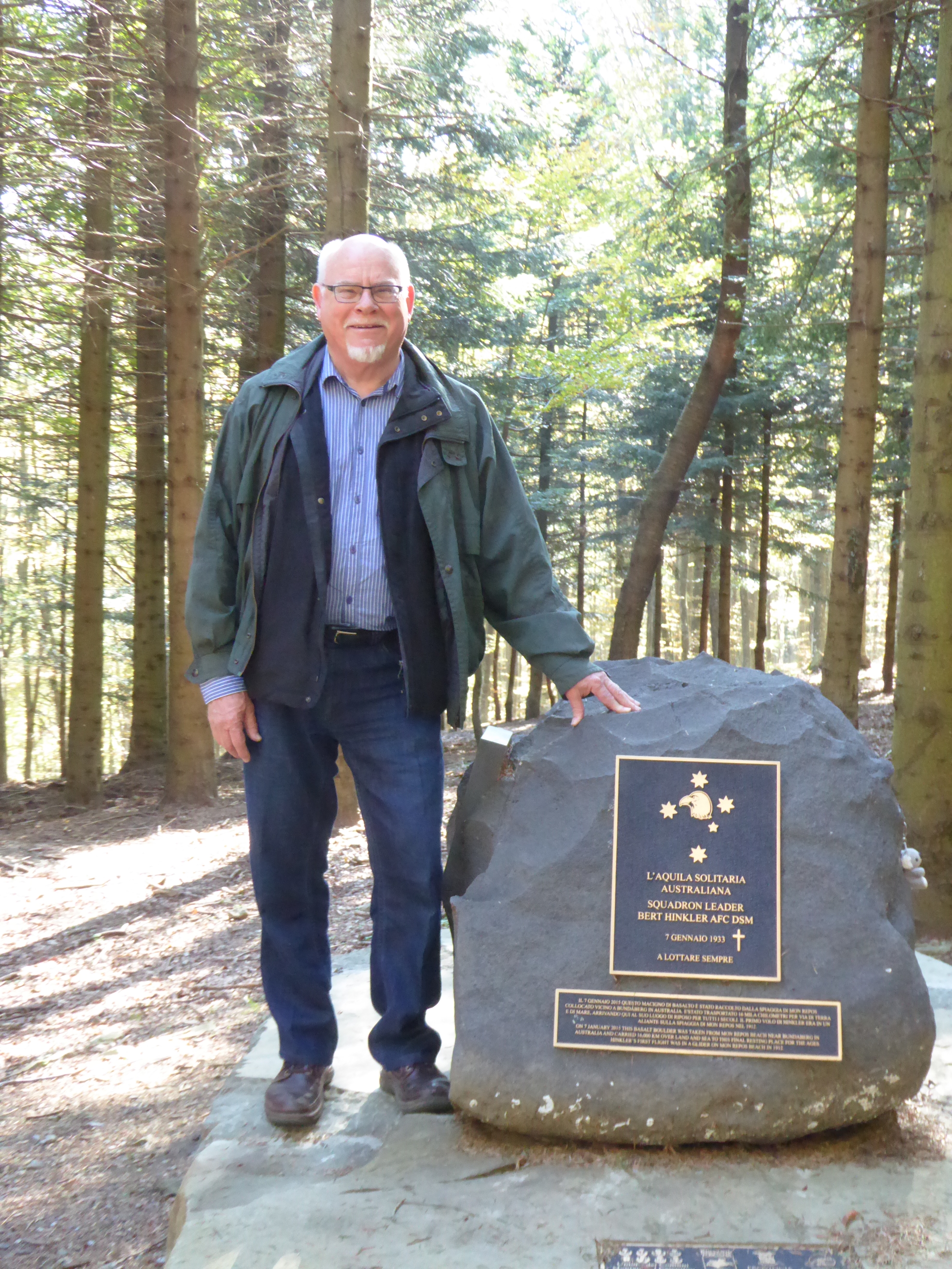 Darryl Dymock with memorial stone